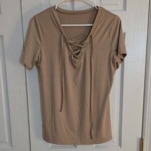 Women's Tan Lace-Up Top